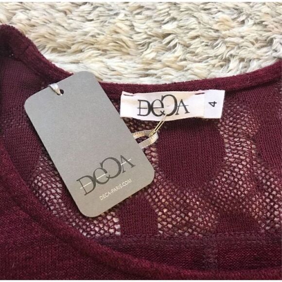 Deca Paris Women's Burgundy Polka Dot Mesh Long Sleeve Loose Sweater Size 4 NWT - Picture 4 of 11